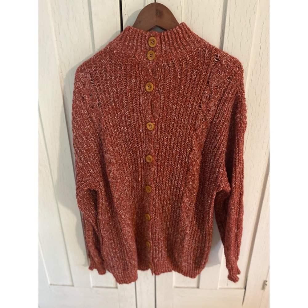 Easel Button Back Tunic Length Turtleneck Sweater
